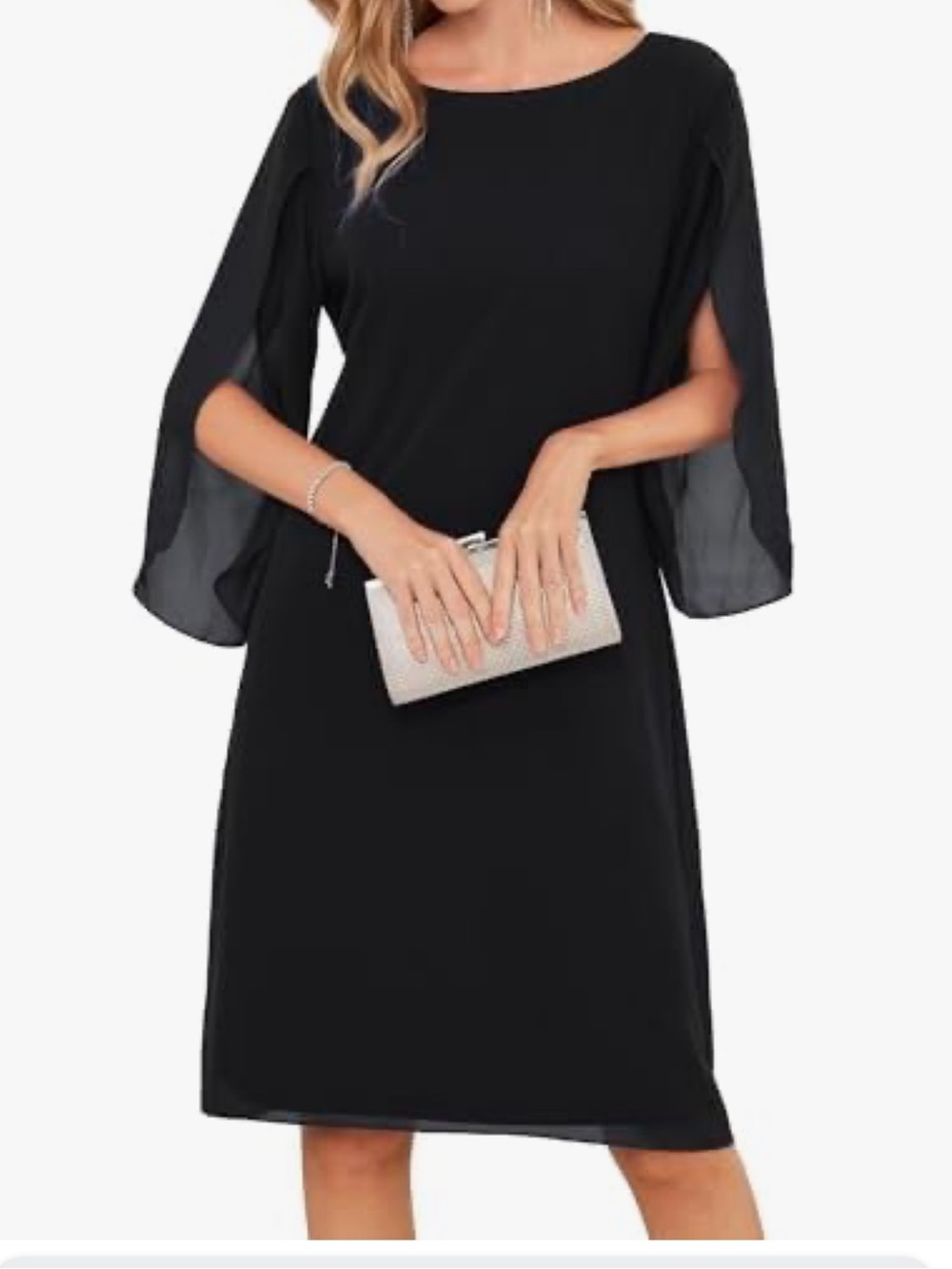 Grace Karin Black Slit 3/4 Sleeve V-Back Chiffon Party Dress Size 2XL